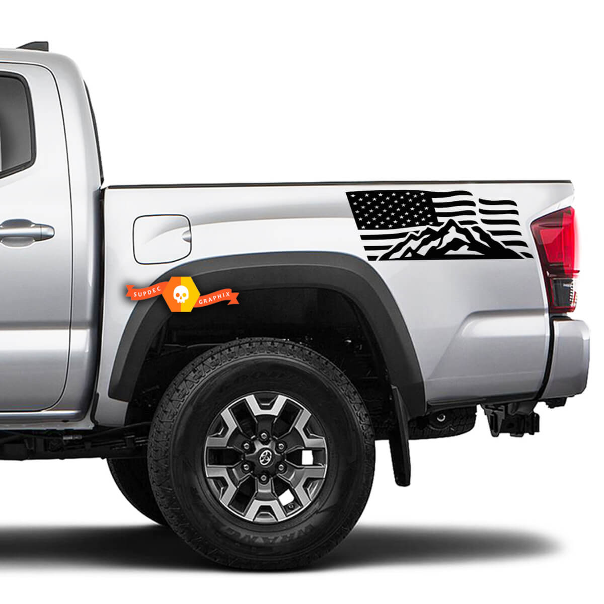 2 lado USA bandera montañas 4x4 Toyota Racing Tacoma calcomanía vinilo pegatina
