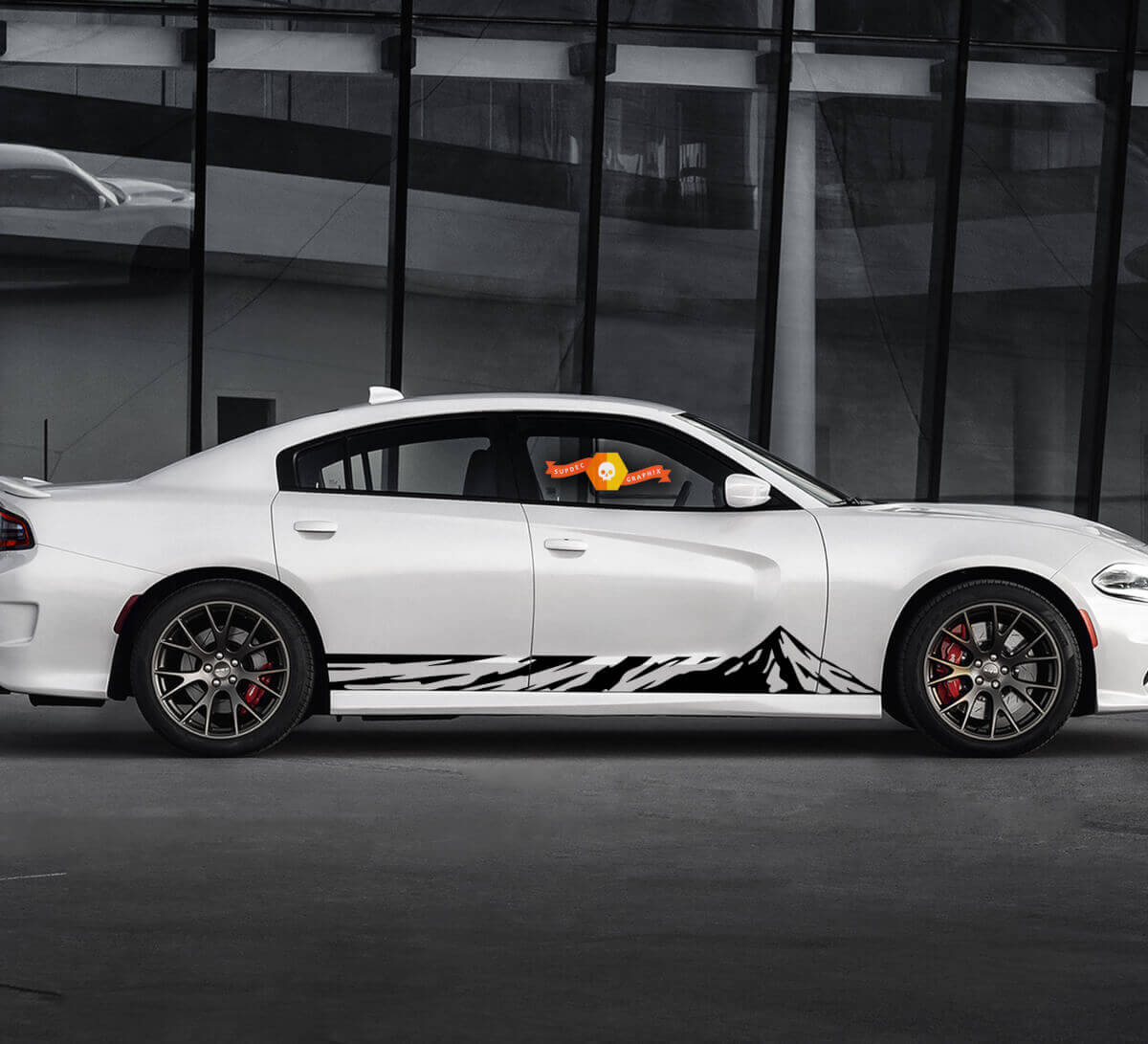 2 Side Dodge Charger Curved Topographic Lines Mountain Rocker Panel Side Vinilo Calcomanías Gráficos Pegatina
