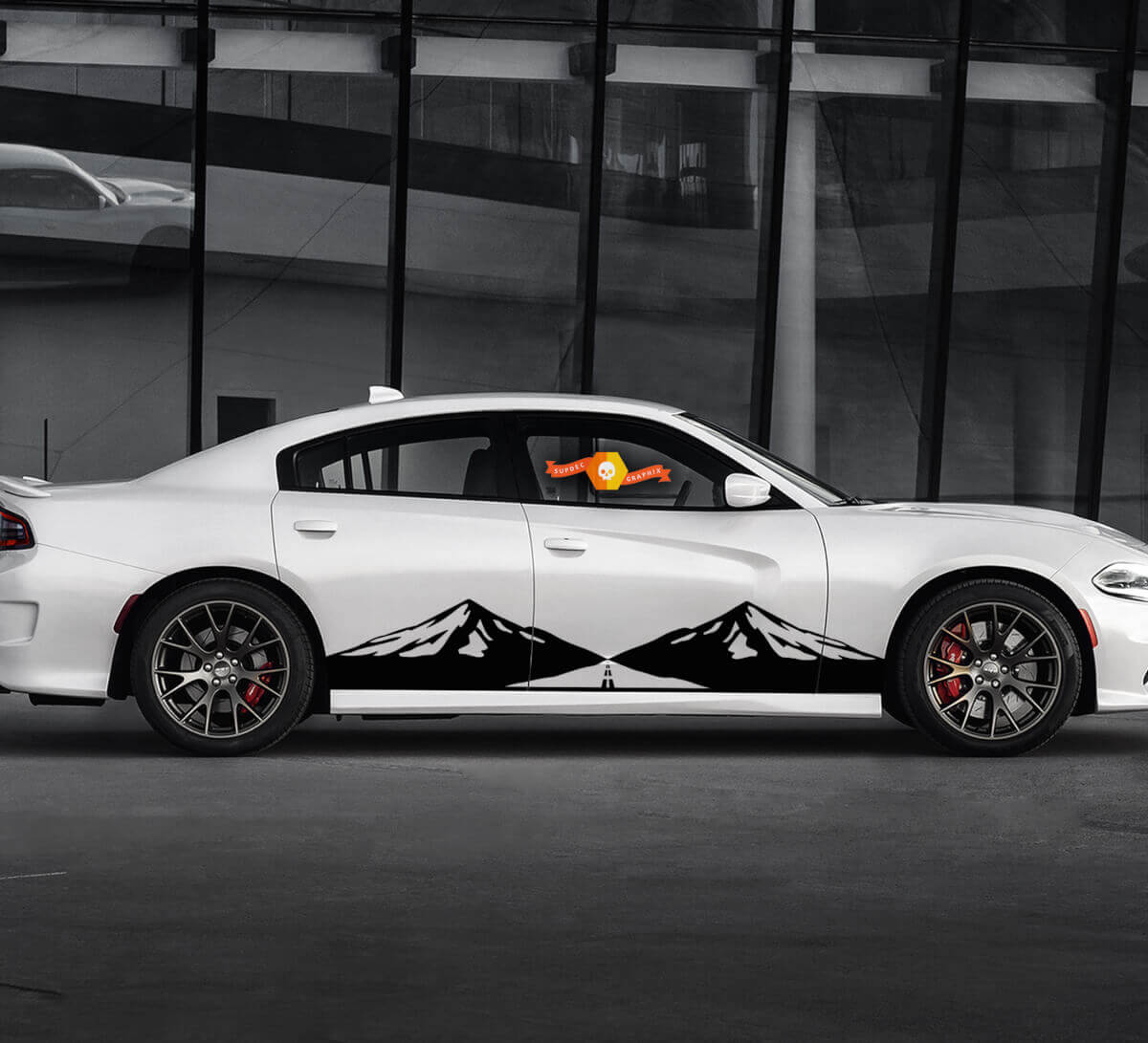 2 Side Dodge Charger Mountain Road Side Vinilo Calcomanías Gráficos Pegatina
