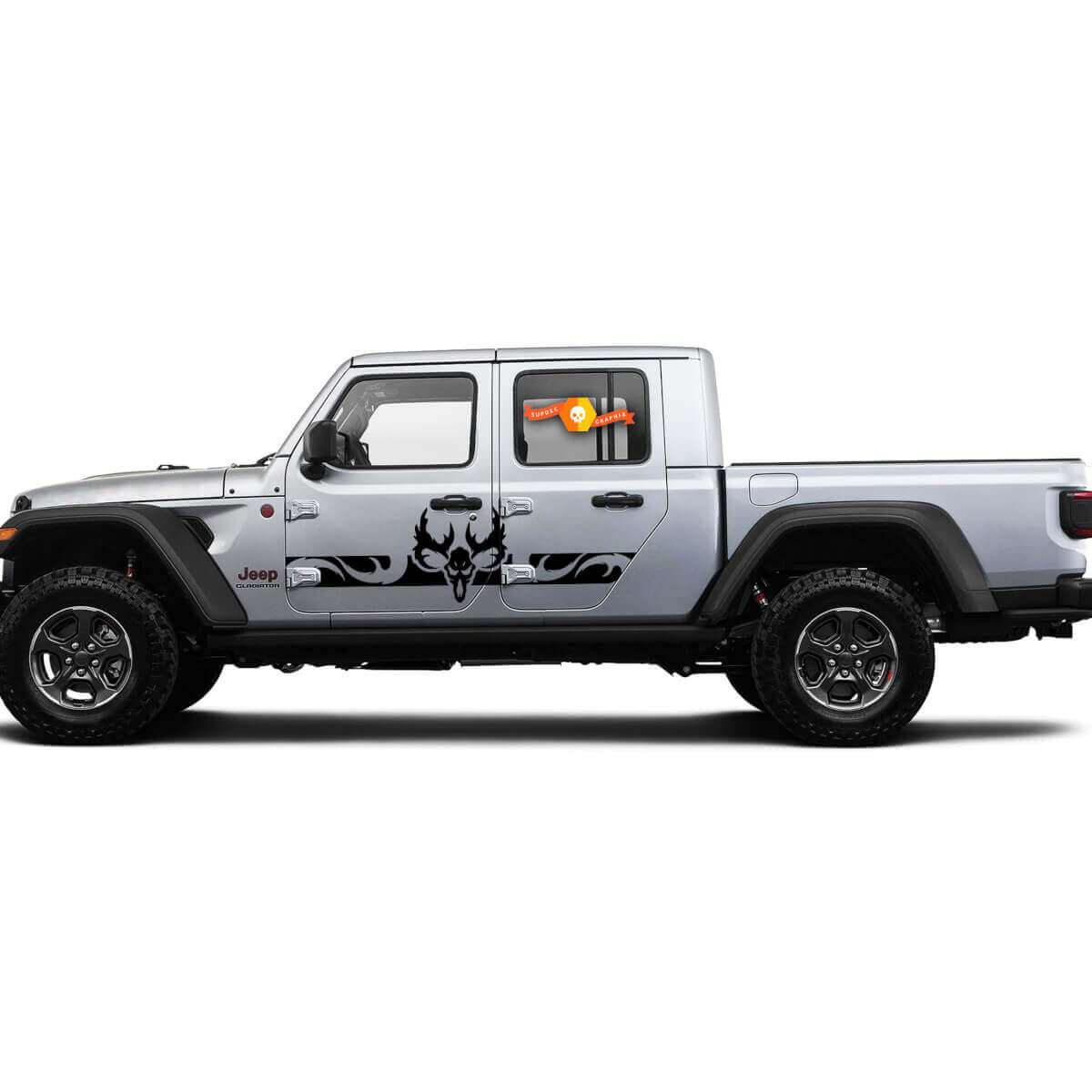 2 Side Jeep Gladiator Curved Skull Side Rocker Panel Side Vinilo Calcomanías Gráficos Pegatina
