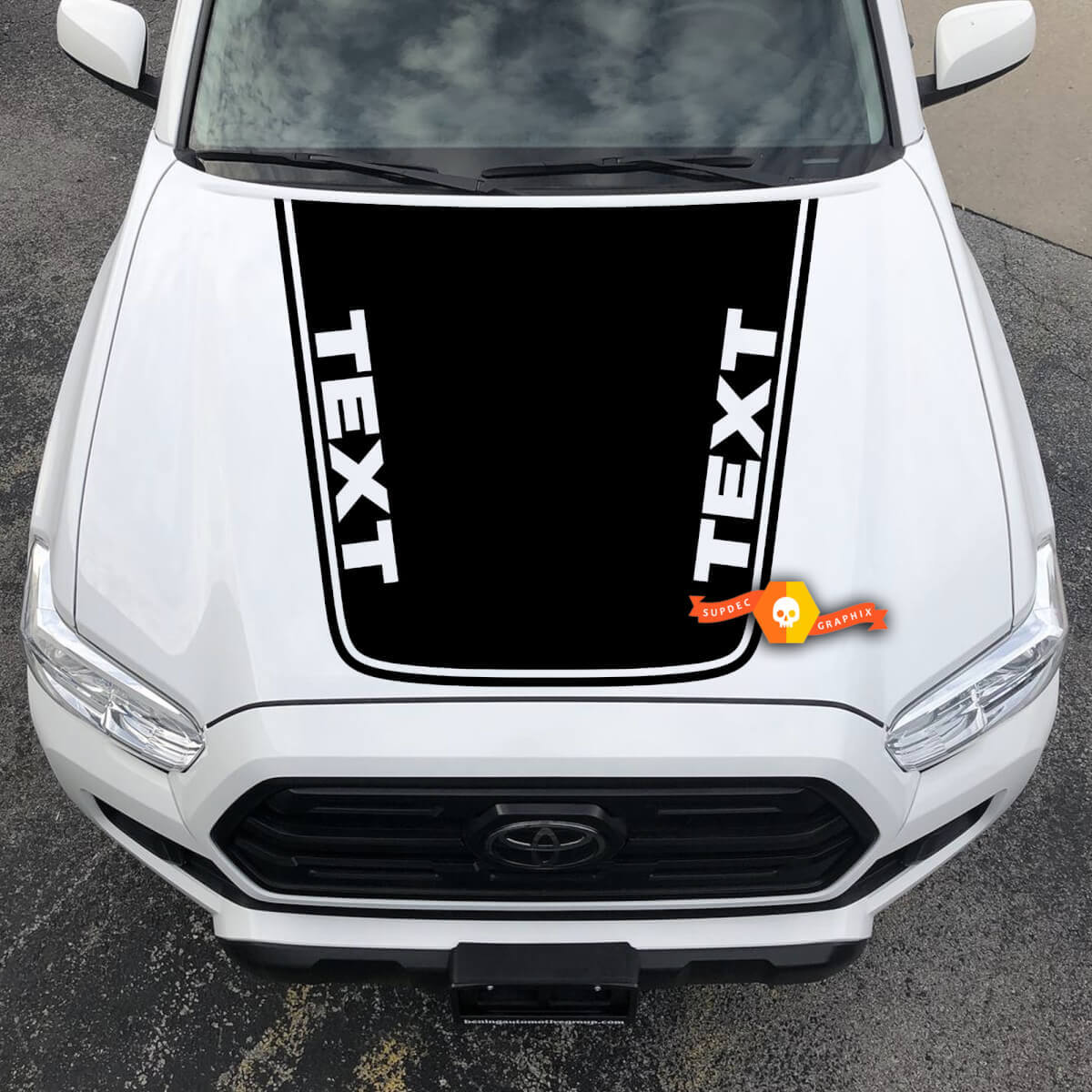 Vinilo adhesivo con contorno de texto personalizado en negro para capó Toyota Tacoma 2016-2020