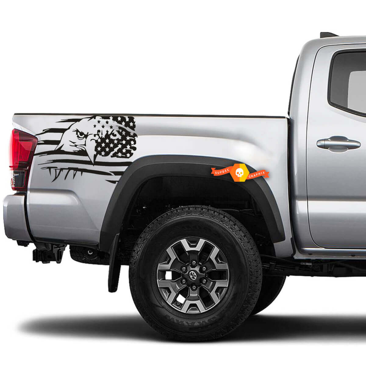 Calcomanía de vinilo a la cabecera con bandera USA envejecida y águila para Toyota Tacoma 2016-2020