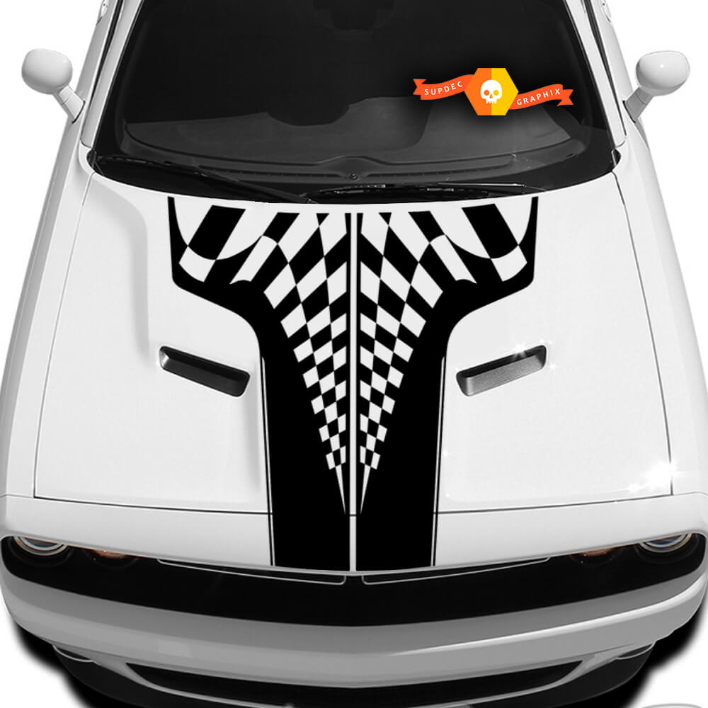 Dodge Challenger Race Checkered Hood T Calcomanía Calcomanía Los gráficos de la capucha se adaptan a los modelos 09 - 14
