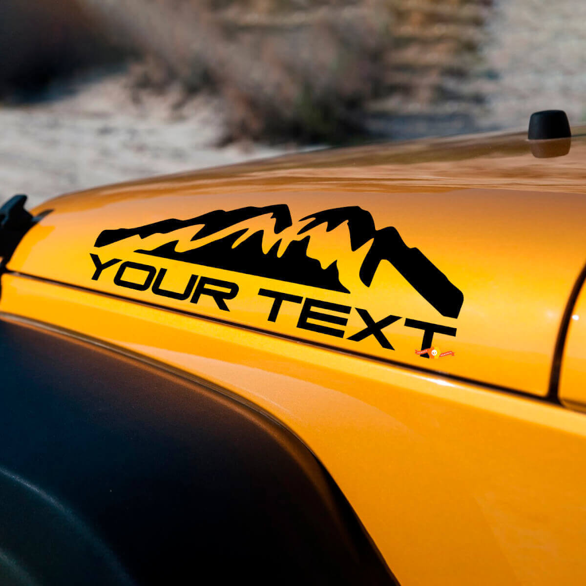 Juego de calcomanías de vinilo con letras personalizadas y montañas para capó de Jeep Wrangler