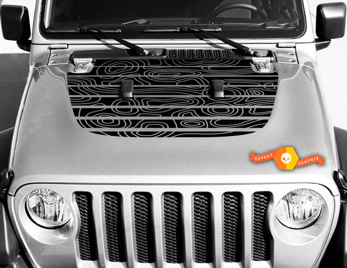Jeep Hood Vinilo Calavera Blackout Topográfico Mapa Calcomanía Pegatina Wrangler
