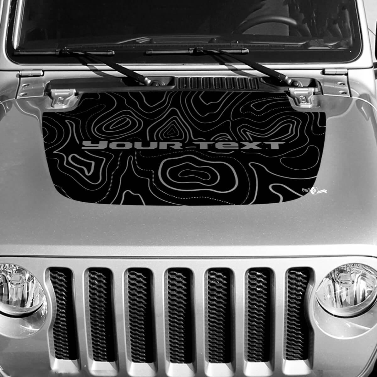 Calcomanía de Vinilo con Mapa de Contorno Topográfico en Negro para Capó Texto Personalizado para Jeep Gladiator