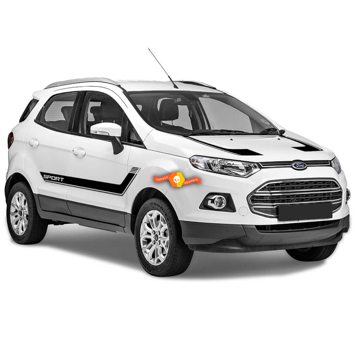 Kit de Pegatinas Vinilo de Rayas Curvas Laterales y Capó para Musclecar EcoSport 2013-2020