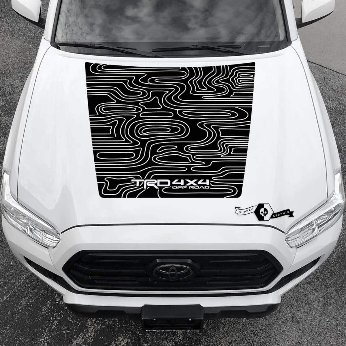 Pegatina de vinilo estilo topográfico TRD Blackout para capó de Toyota Tacoma 2016-2021