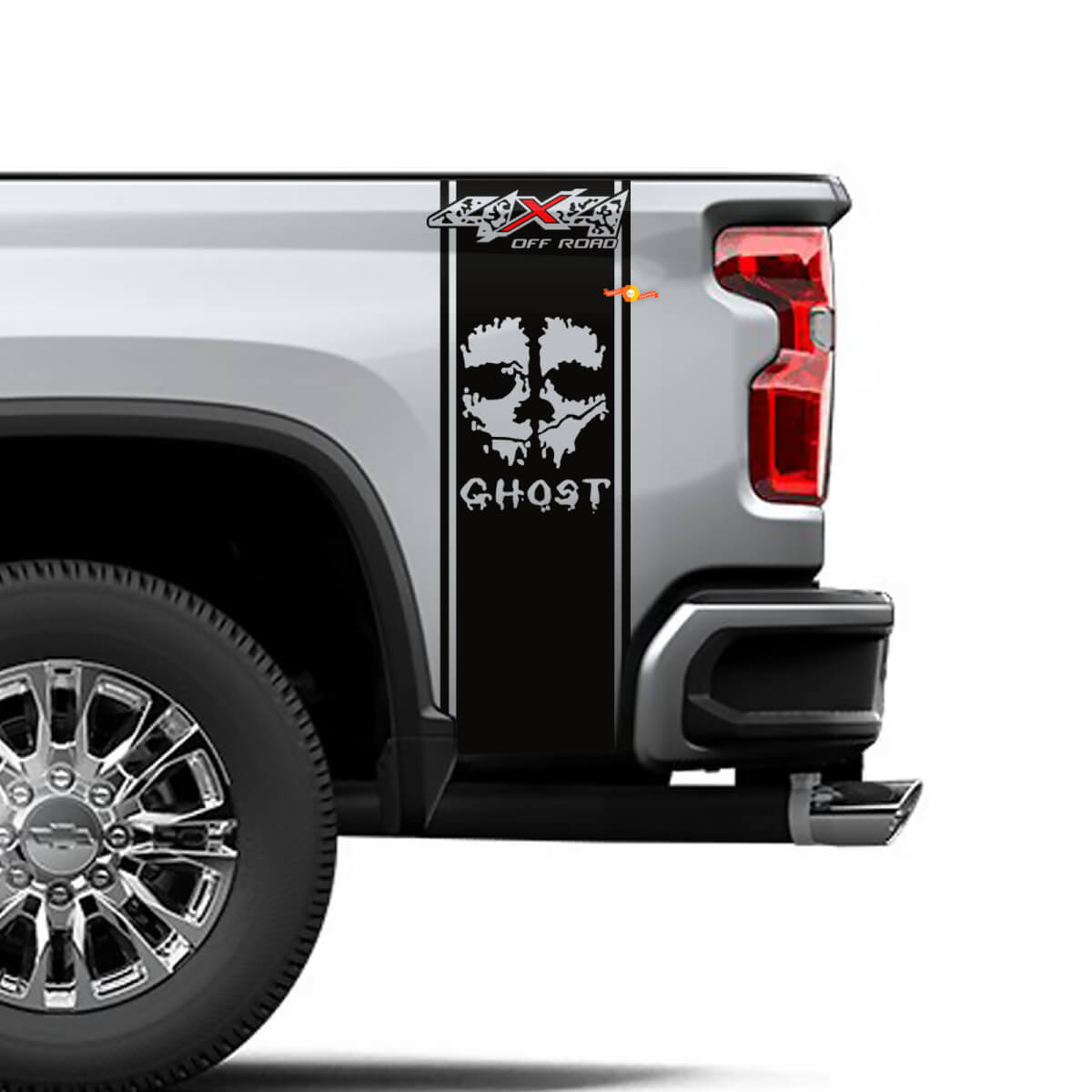 2 Chevrolet Silverado 4x4 Off-Road Ghost Edition Bed Side Stripe Sticker Graphics
