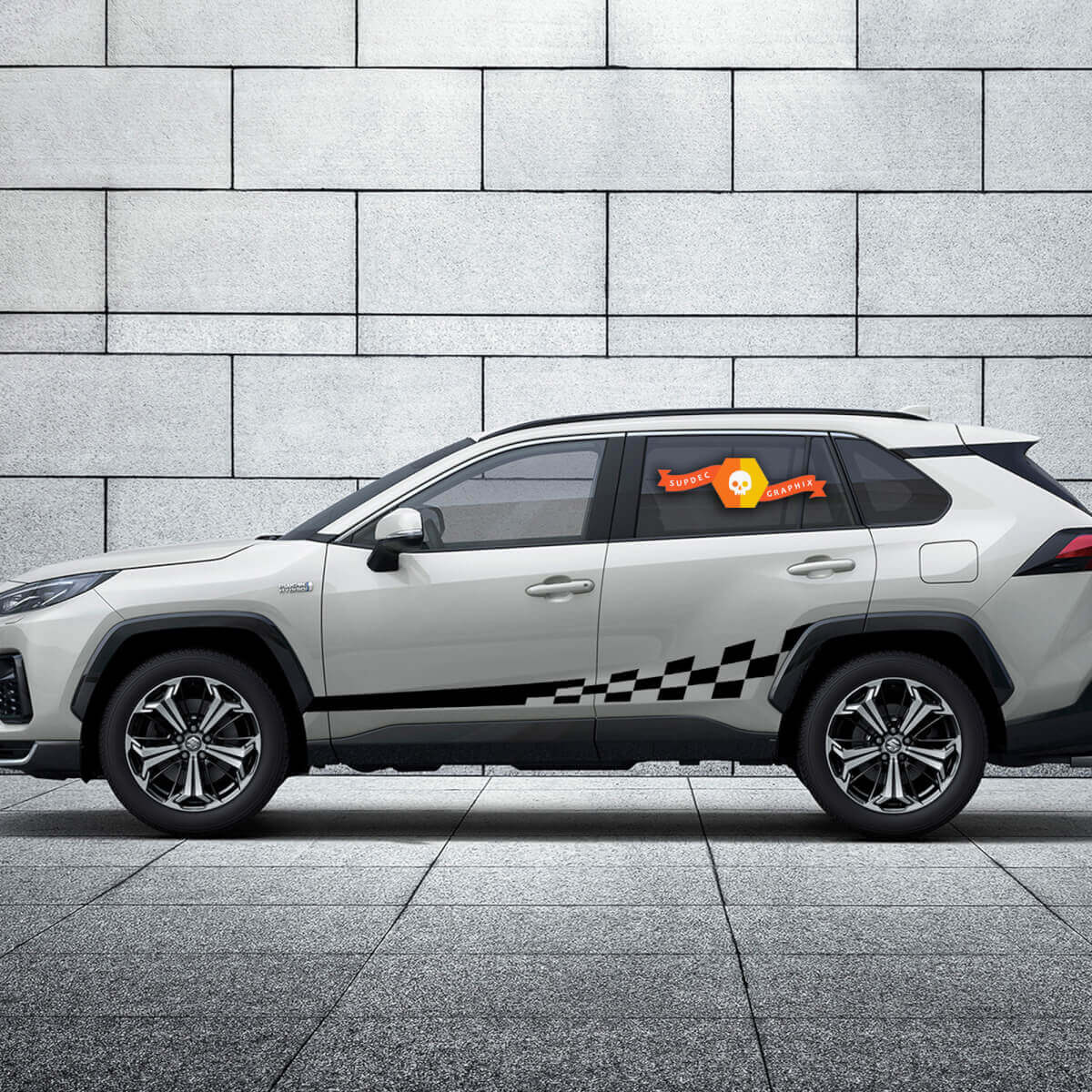 Pegatina de vinilo lateral con franjas estilo bandera a cuadros para Toyota RAV4 2019-2025