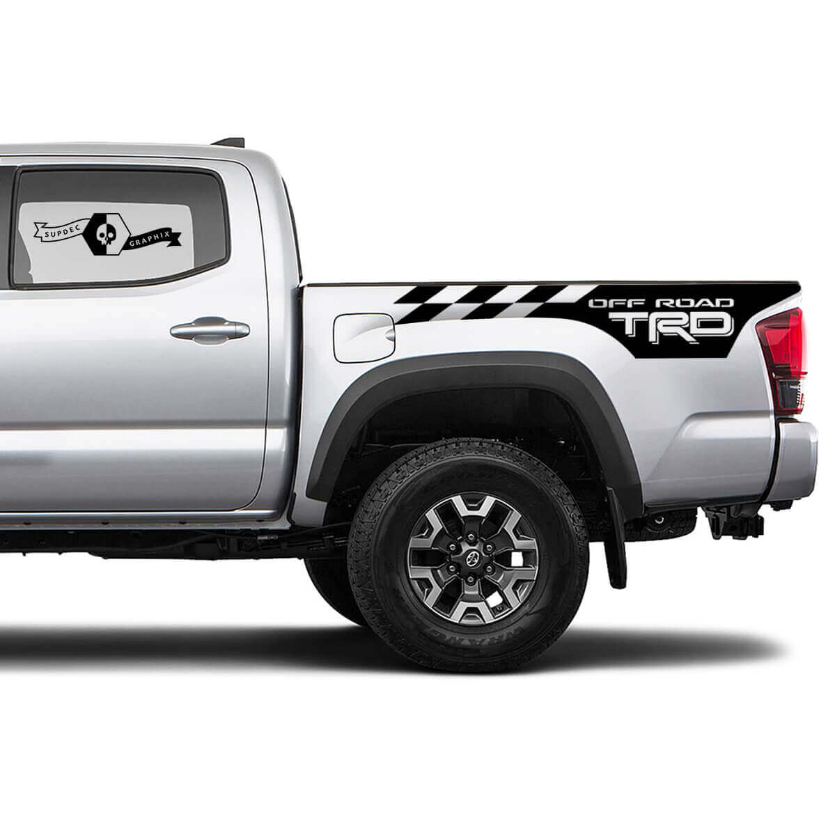 Calcomanías de vinilo a modo bandera a cuadros estilo TRD para los laterales de cama de Toyota Tacoma Tundra Off Road