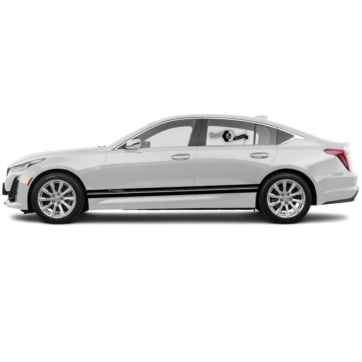 2 Nuevo adhesivo de vinilo de rayas divididas para acentuar el panel lateral estilo rocker para Cadillac CT5
