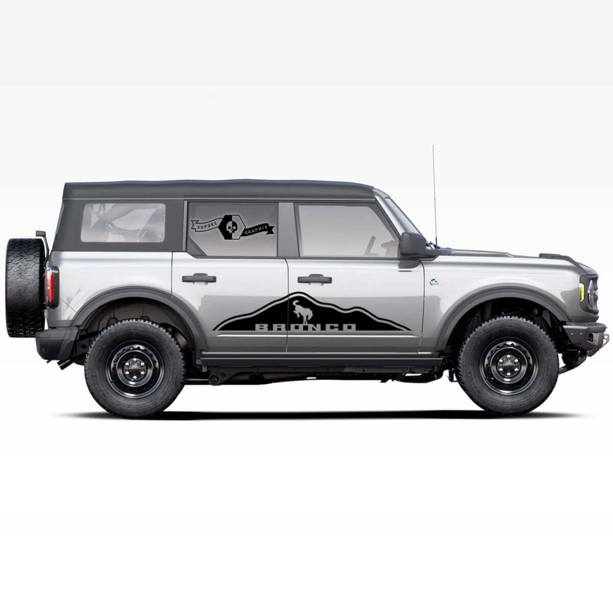 Par de calcomanías laterales con el logotipo del caballo Bronco de las montañas para Ford Bronco 2021.
