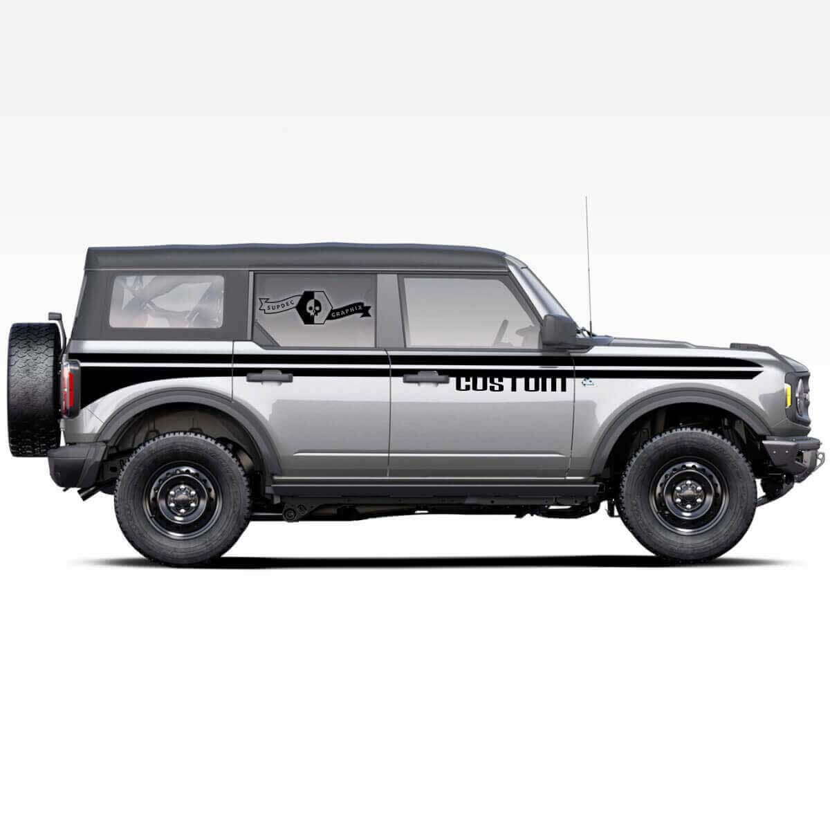 Vinilo adhesivo personalizado de franjas gemelas laterales para musclecar horse 2021