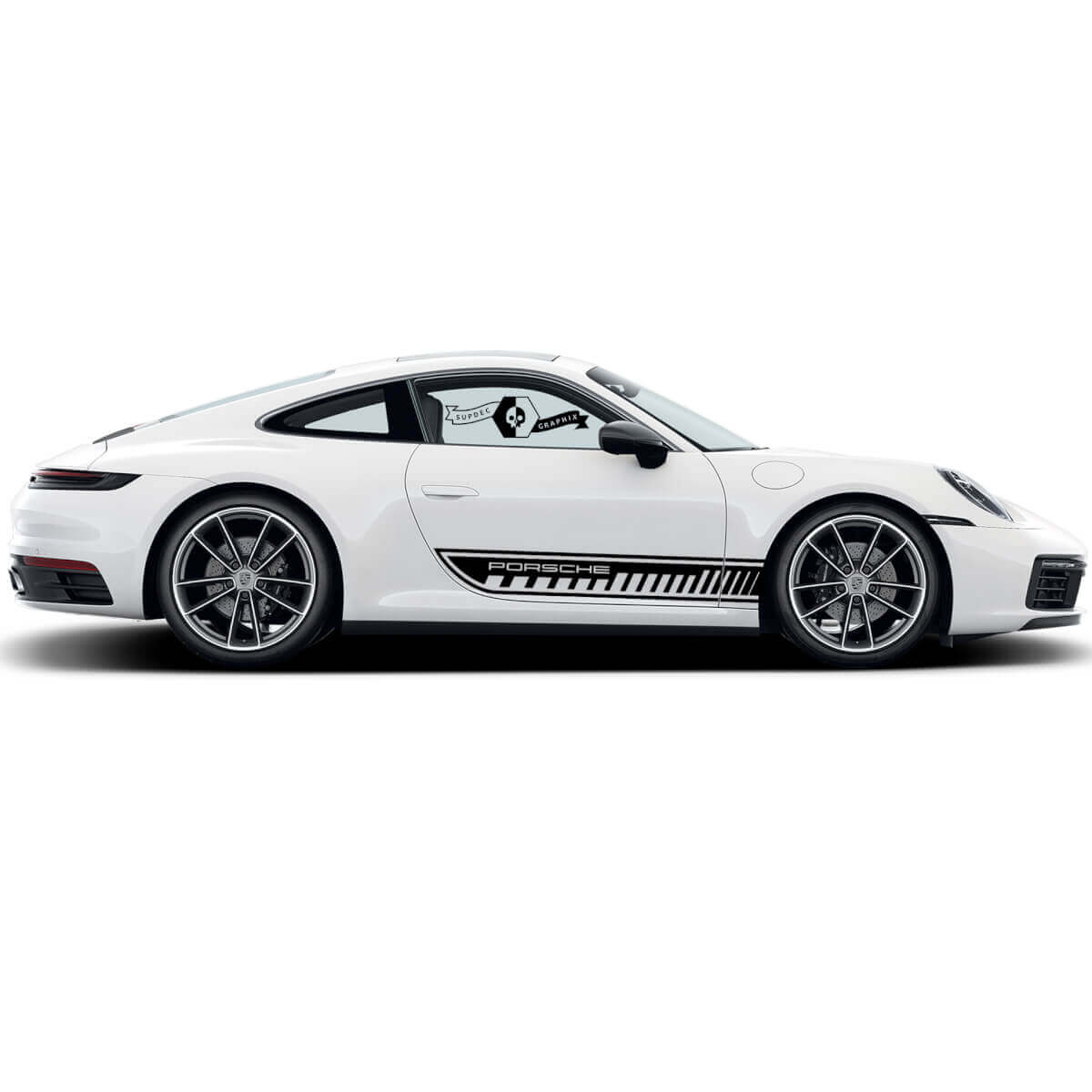 Calcomanía de vinilo lateral con franjas contorno de letras Porsche para Porsche 911