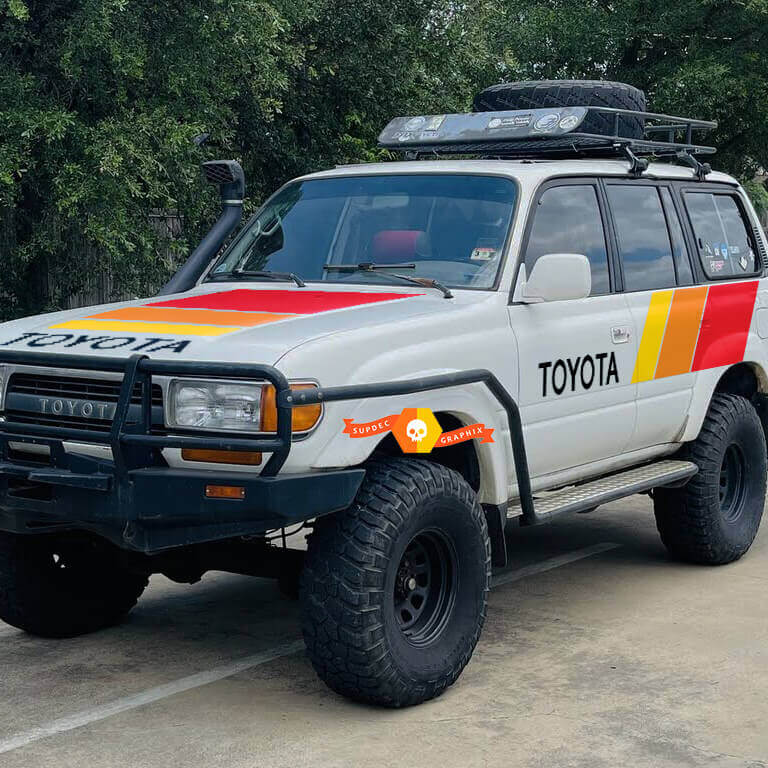 Kit de Calcomanías de Vinilo con Rayas Laterales y Capó de Estilo Retro para Toyota Land Cruiser 1991