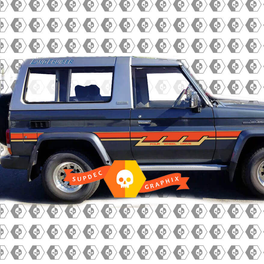Kit de calcomanías de vinilo con franjas laterales retro para Toyota Land Cruiser BJ73R Serie 70