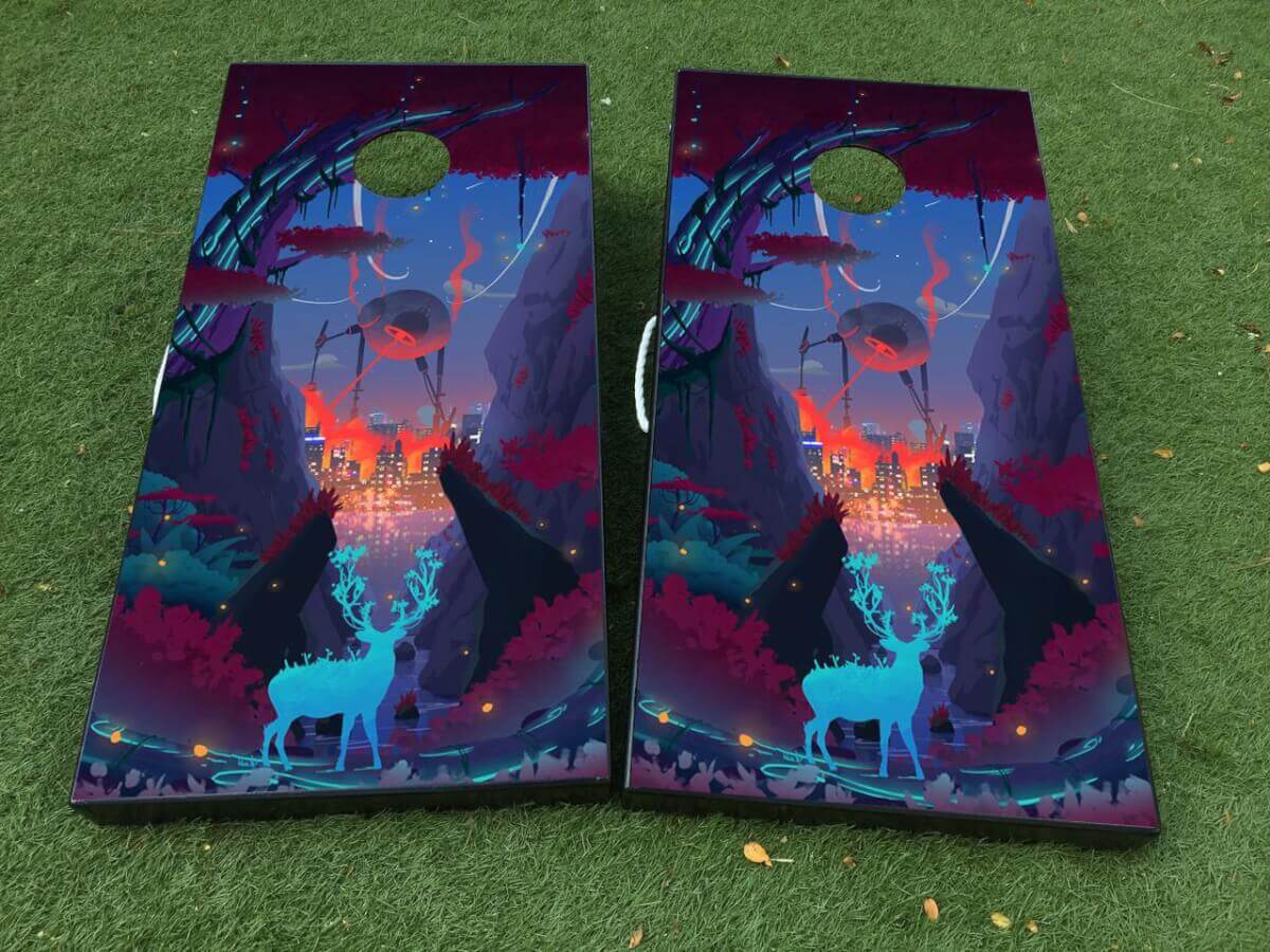 Juego de Vinilo para Tabla de Cornhole con Diseño Abstracto de Bosque de Ciencia Ficción