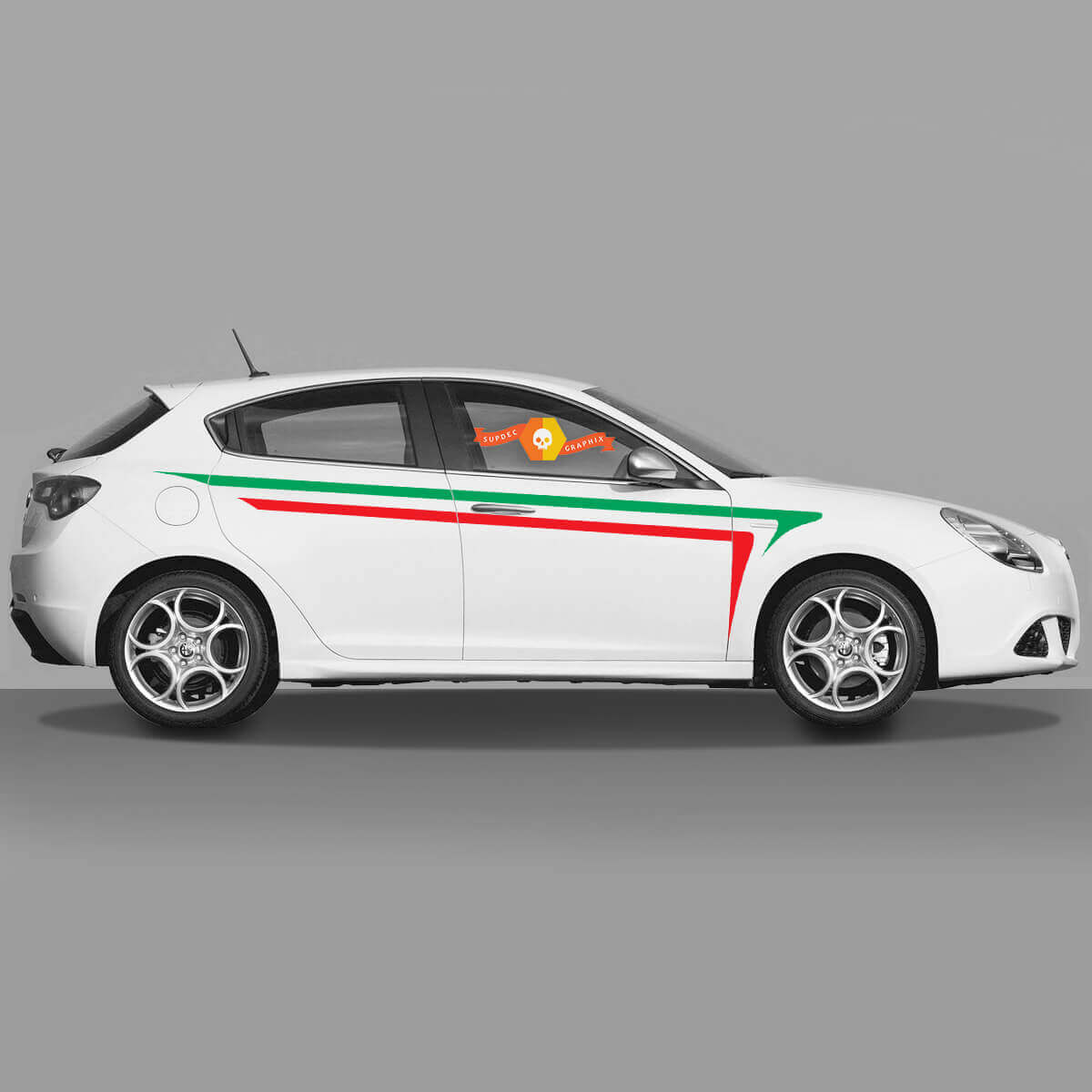 Par de calcomanías de vinilo Pegatinas Alfa Romeo Giulietta Gráficos Bandera de Italia Arriba en las Puertas 2021
