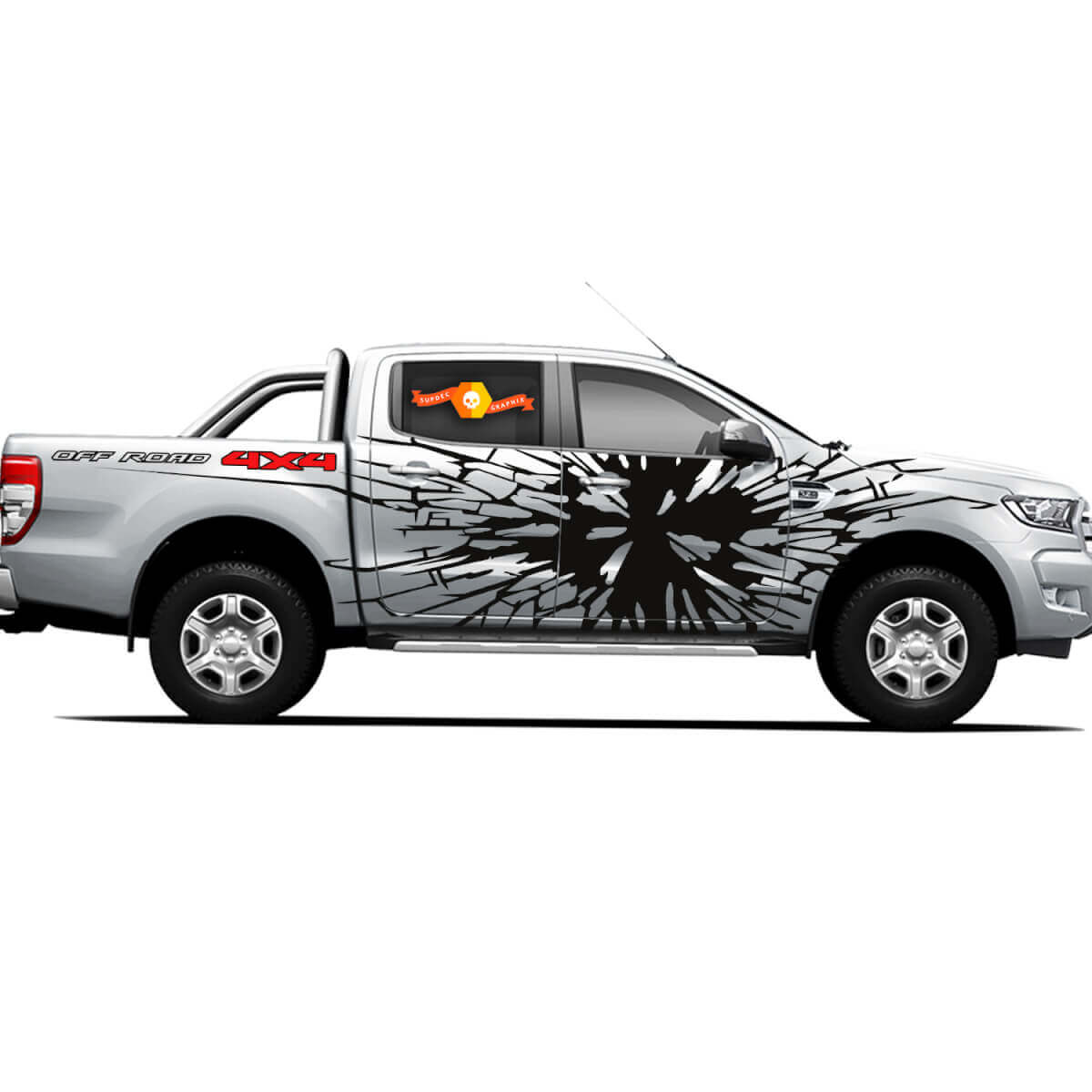 Par de calcomanías de vinilo adhesivas 4X4 Tacoma Toyota TRD Off Road para puertas laterales de camioneta con efecto de vidrio roto
