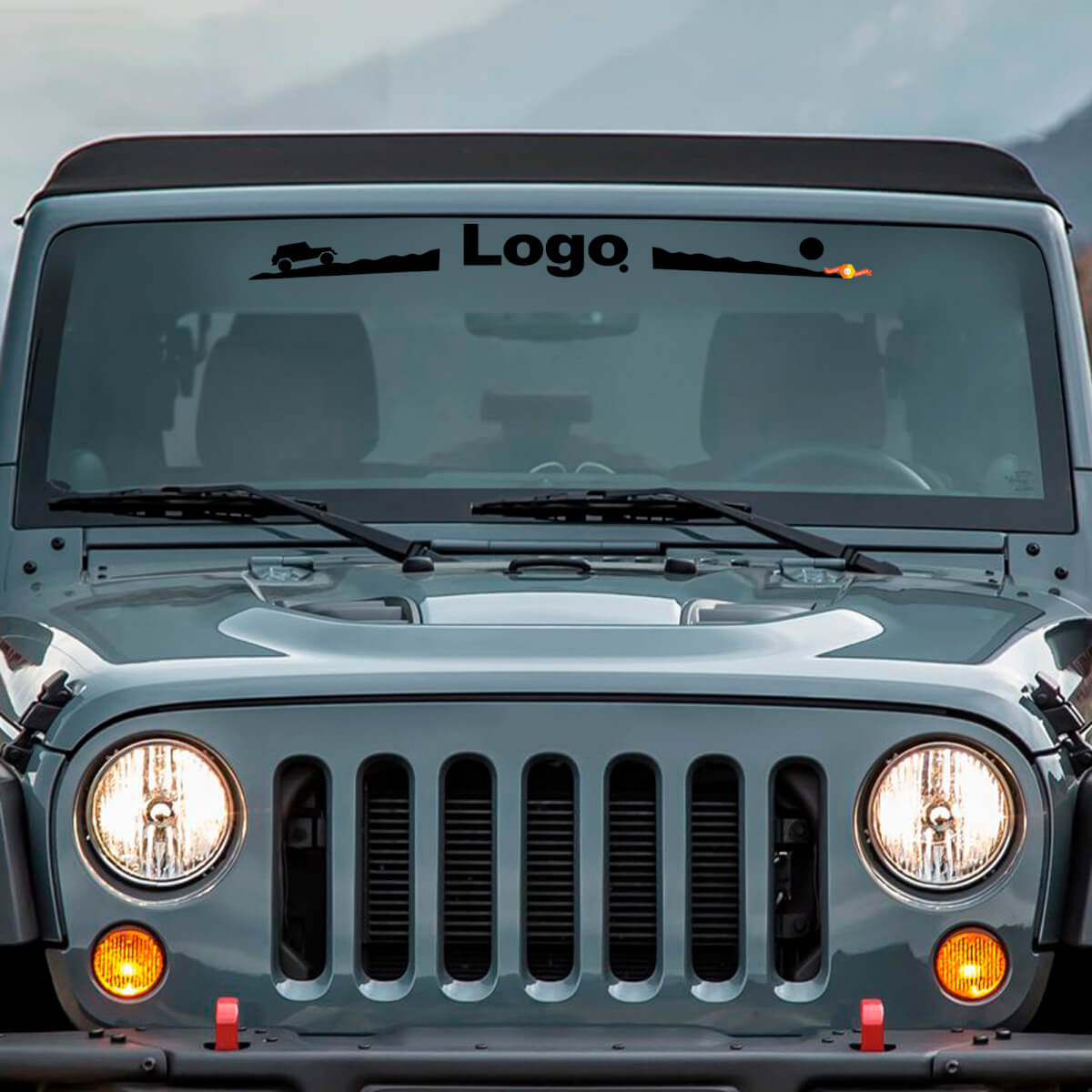 Calcomanía de vinilo para parabrisas con logotipo Mountain Style para Jeep Wrangler Rubicon
