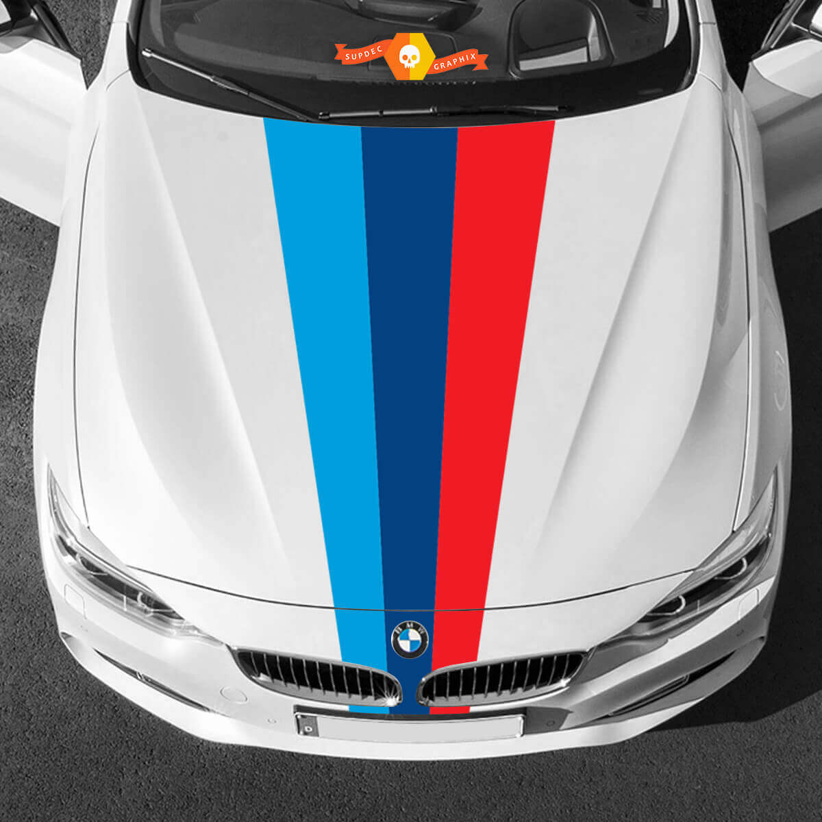 Adhesivo de vinilo con franjas triples M Style para capó para coches BMW