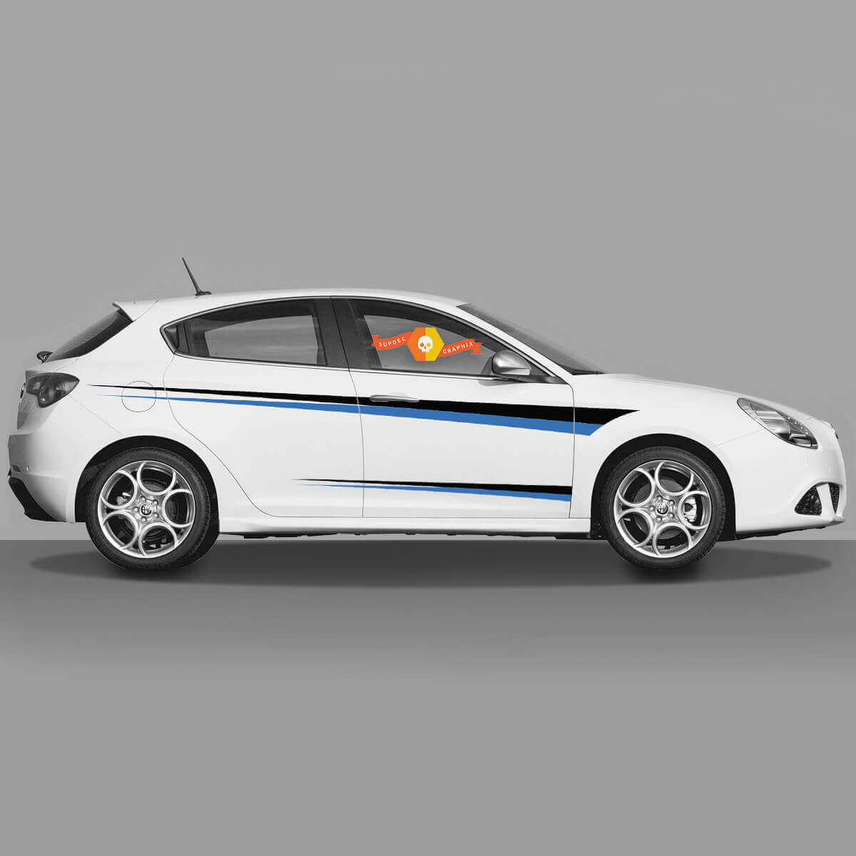 Pegatinas de vinilo en par, laterales, para Alfa Romeo en color negro y azul, nuevos 2022
