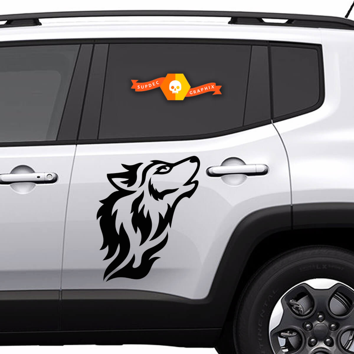 Calcomanía adhesiva lateral de vinilo con silueta de lobo en estilo tribal para Jeep Renegade