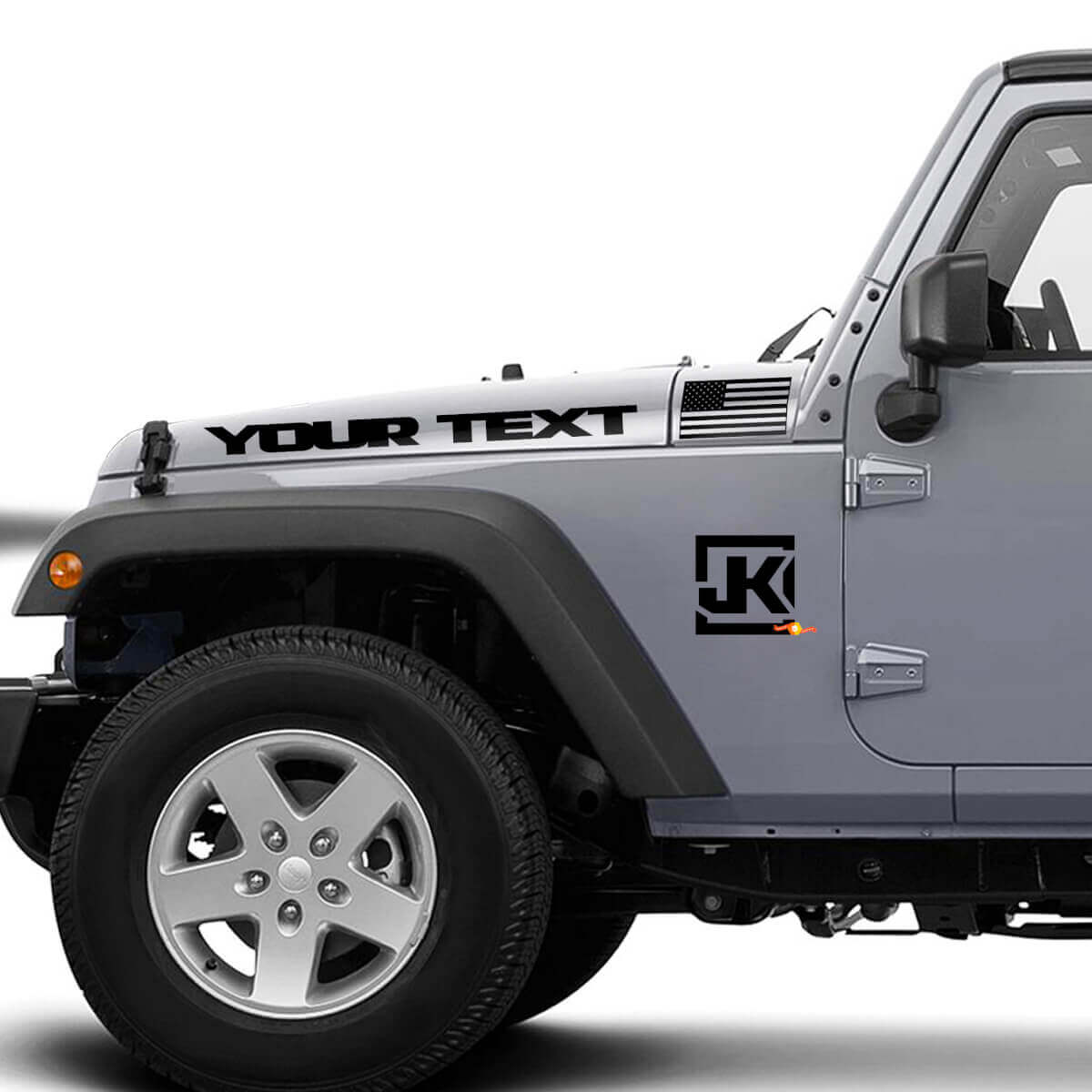 Kit de adhesivos de vinilo personalizados con el logo JK y bandera de EE. UU. para capó y laterales de Jeep Wrangler JK