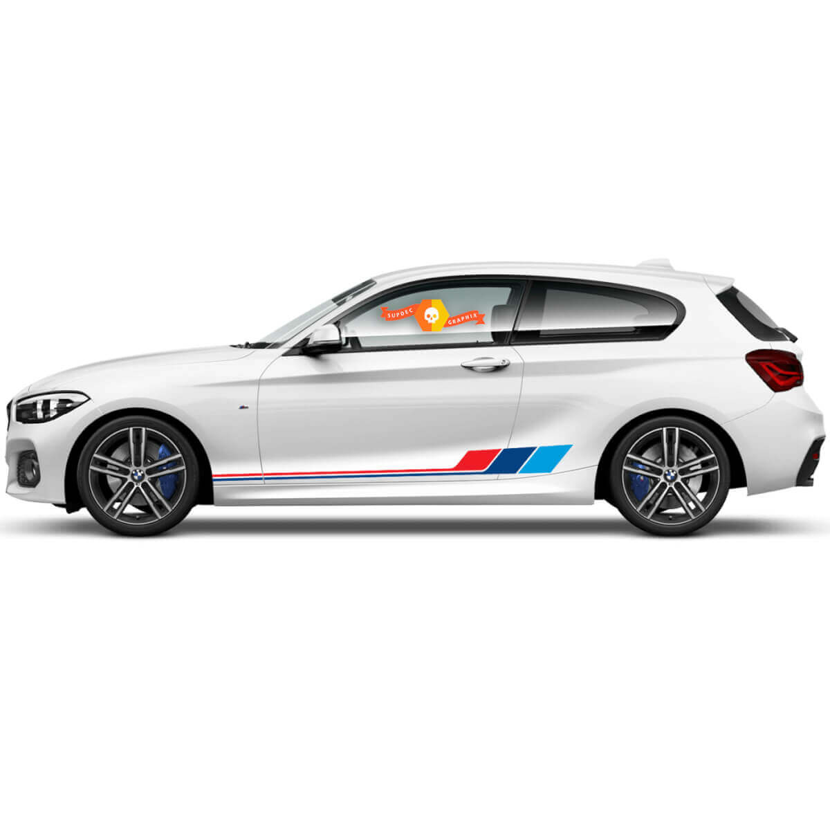 Par de calcomanías de vinilo con gráficos para el panel lateral rocker para BMW Serie 1 2015 rayas coloridas
