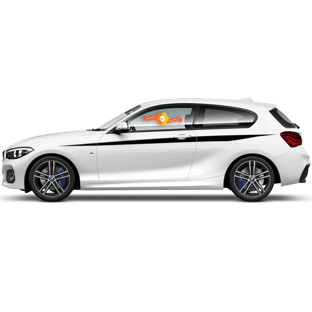 Par de calcomanías de vinilo adhesivo gráfico para el lateral para BMW Serie 1 2015 negro cortado
