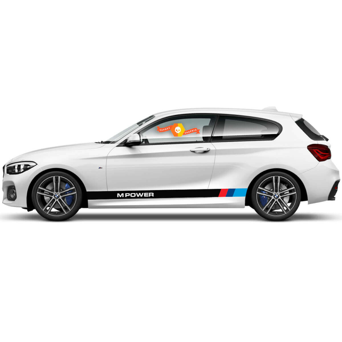 Par de calcomanías de vinilo adhesivas gráficas laterales para BMW Serie 1 2015 panel lateral M POWER nuevo
