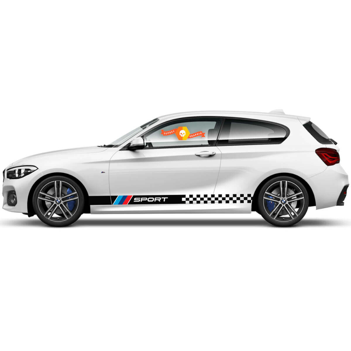 Par de calcomanías de vinilo gráfico Pegatinas laterales bmw 1 series 2015 Panel lateral Carreras de bandera a cuadros Deportivo 2022
