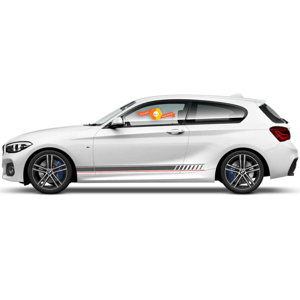 2x Calcomanías de vinilo Pegatinas gráficas lateral bmw serie 1 2015 estilo Racing gris panel lateral
