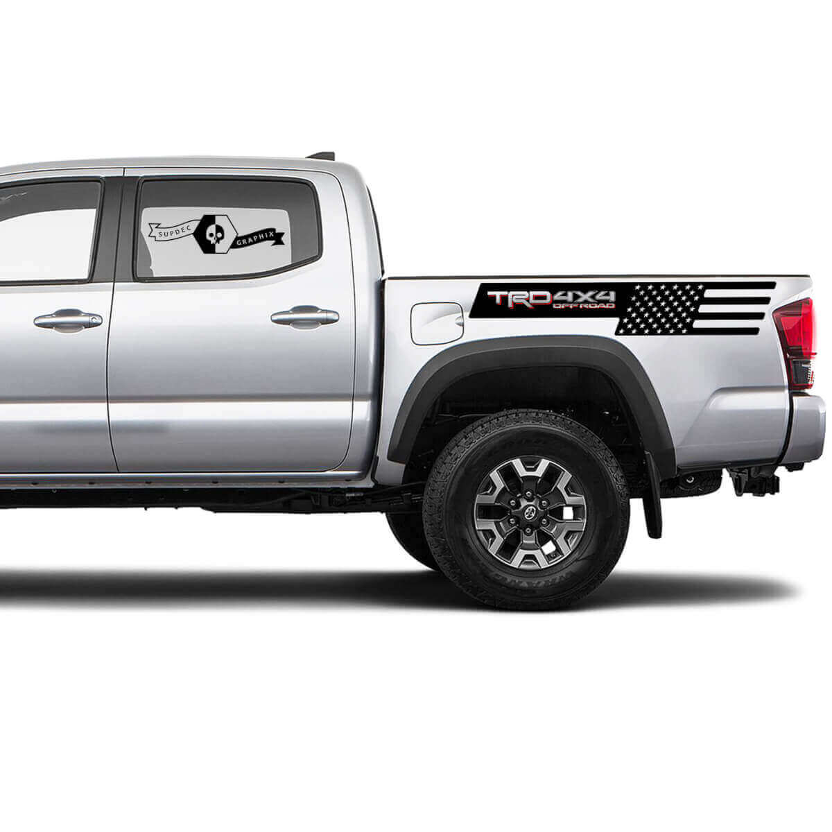 Pegatina de vinilo para el lateral de la caja TRD 4x4 Off-Road con bandera de EE. UU. para Toyota Tacoma