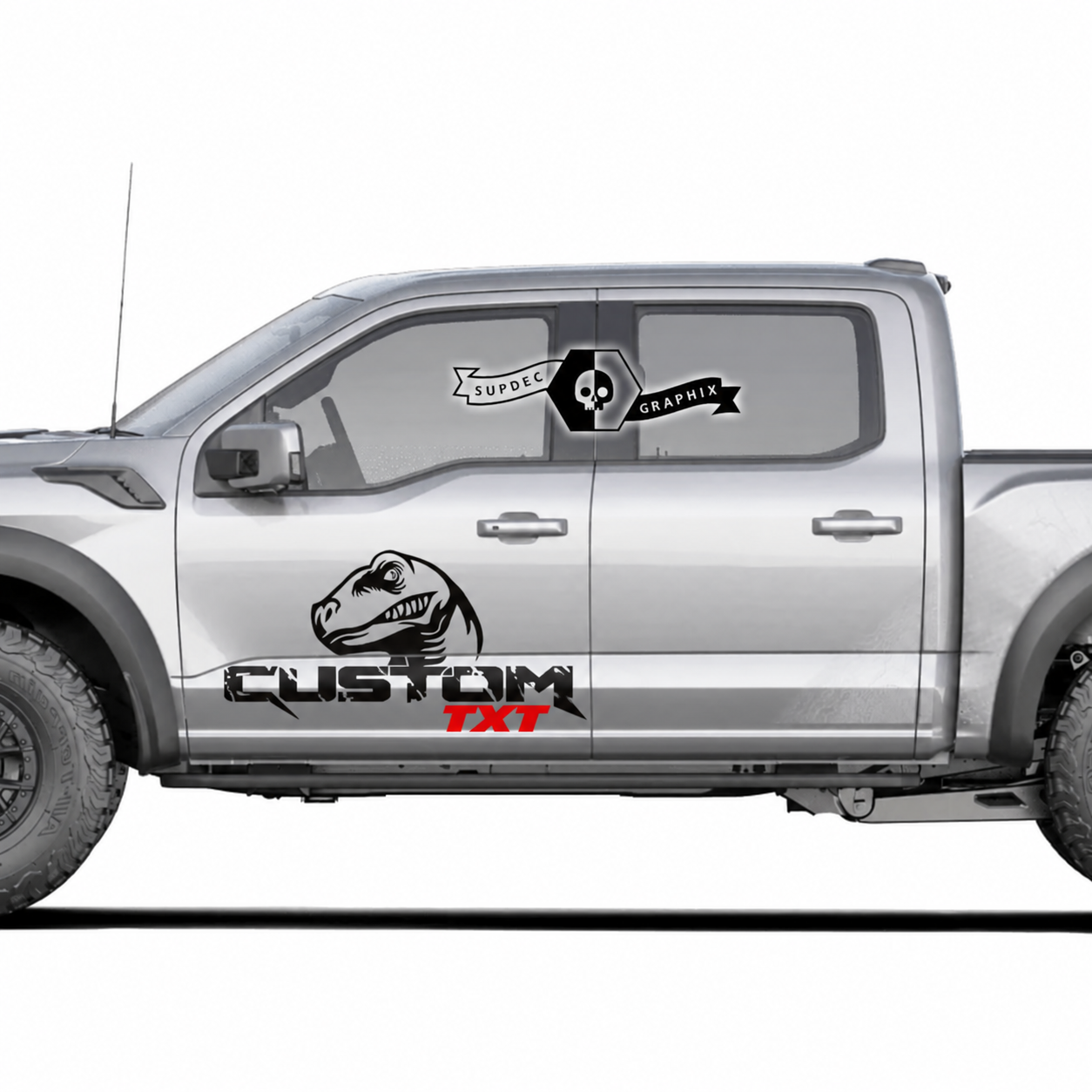 Juego de Vinilos Adhesivos para Puerta con Cabeza de Dinosaurio en Acento Rojo PERSONALIZADO para Ford F-150 2022