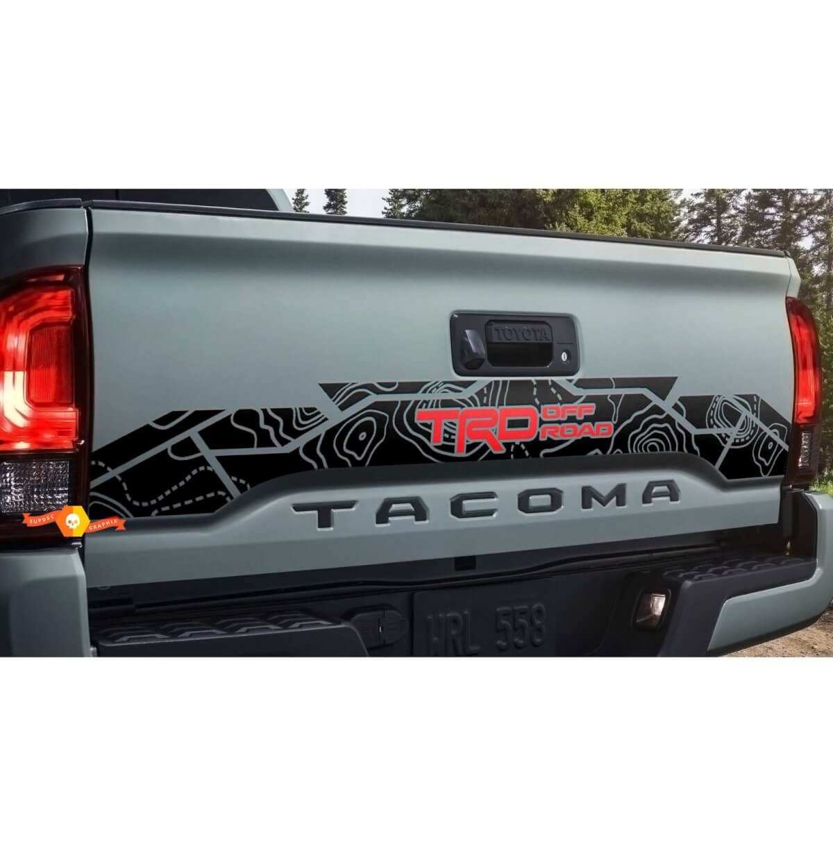 TRD 4X4 Pro Sport Off Road Topográfica Mapa trasero Pegatinas de vinilo Corte de calcomanía a Toyota Tacoma 16-21