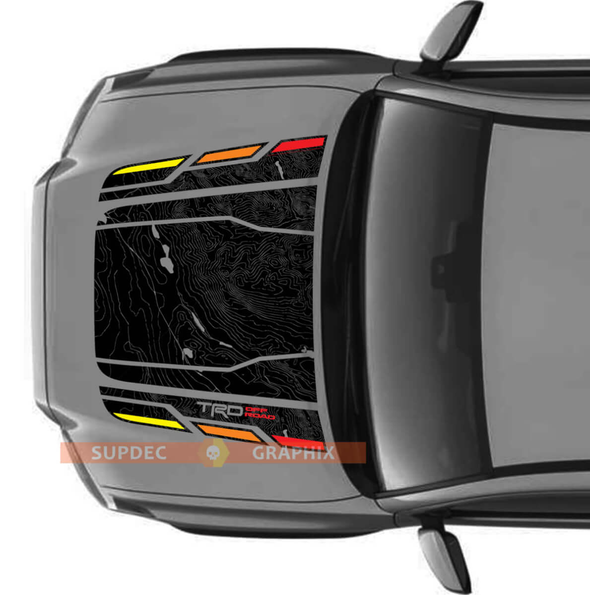 Capó TRD Vintage Off Road SIN TAPA Pegatina de vinilo con mapa topográfico para capó, compatible con los modelos Toyota Tacoma del 2016 al 2021
