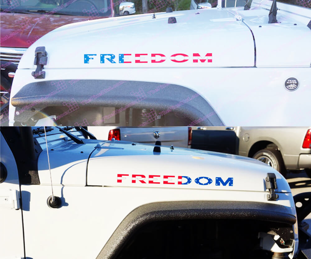 Juego de adhesivos de vinilo para capó Freedom con estilo de bandera de EE. UU. para Jeep Wrangler