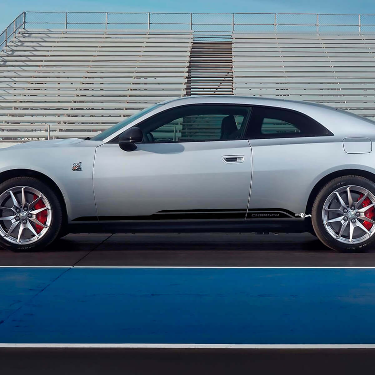 Pegatina de vinilo de franjas dobles de marca para faldones laterales Dodge Charger Electric