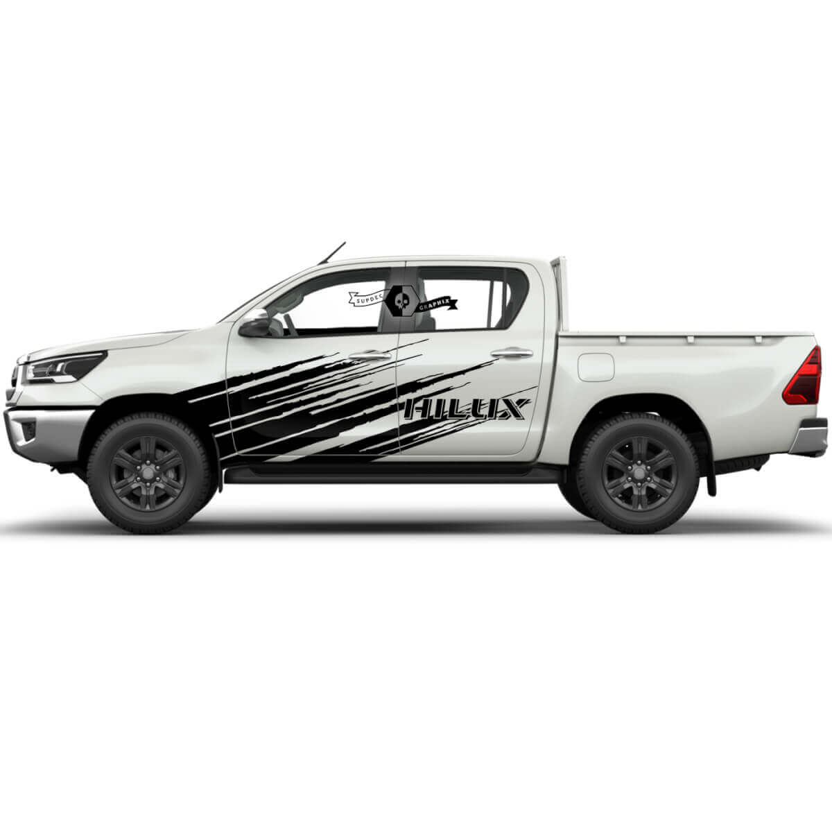 Par de calcomanías de vinilo WRAP desgastadas para puertas laterales de lodo Rally Toyota Hilux 2022.
