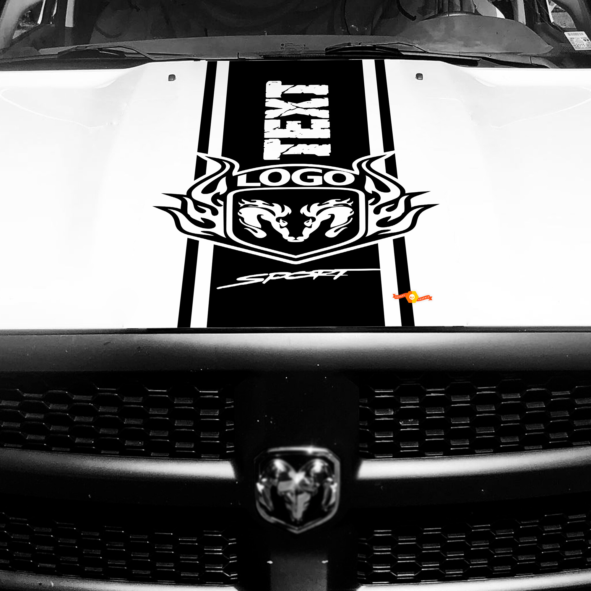 Vinilo adhesivo de calcomanía de vinilo de capó con franjas estilo Hemi personalizado para Dodge Ram 1500
