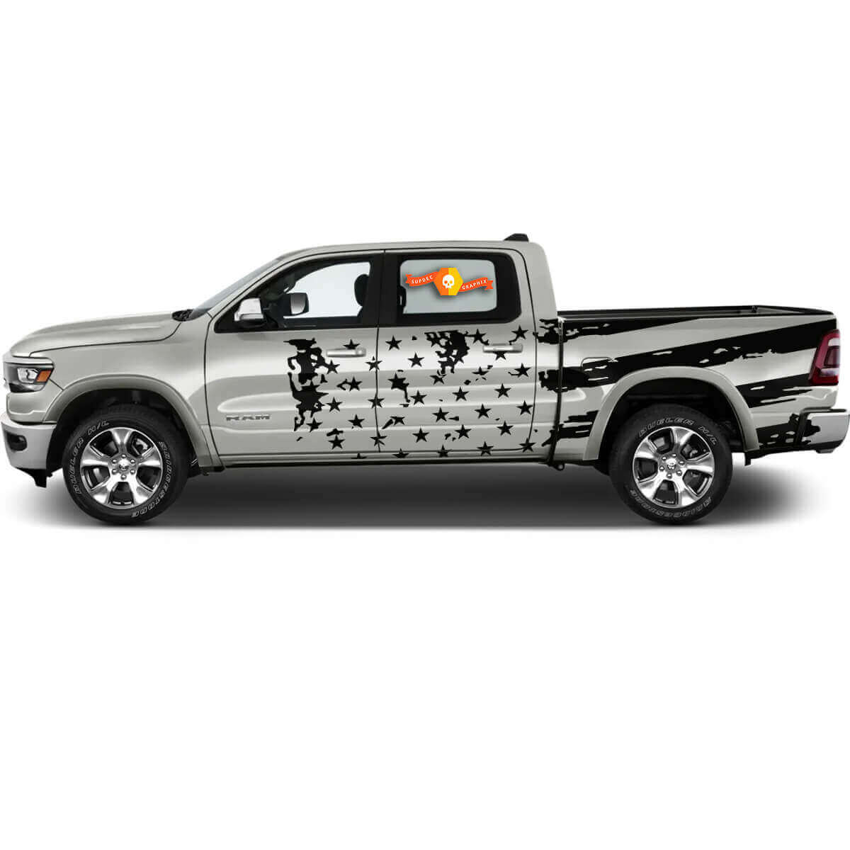 Calcomanía de vinilo con gráfico de bandera de EE. UU. para el lateral de Dodge Ram Rebel