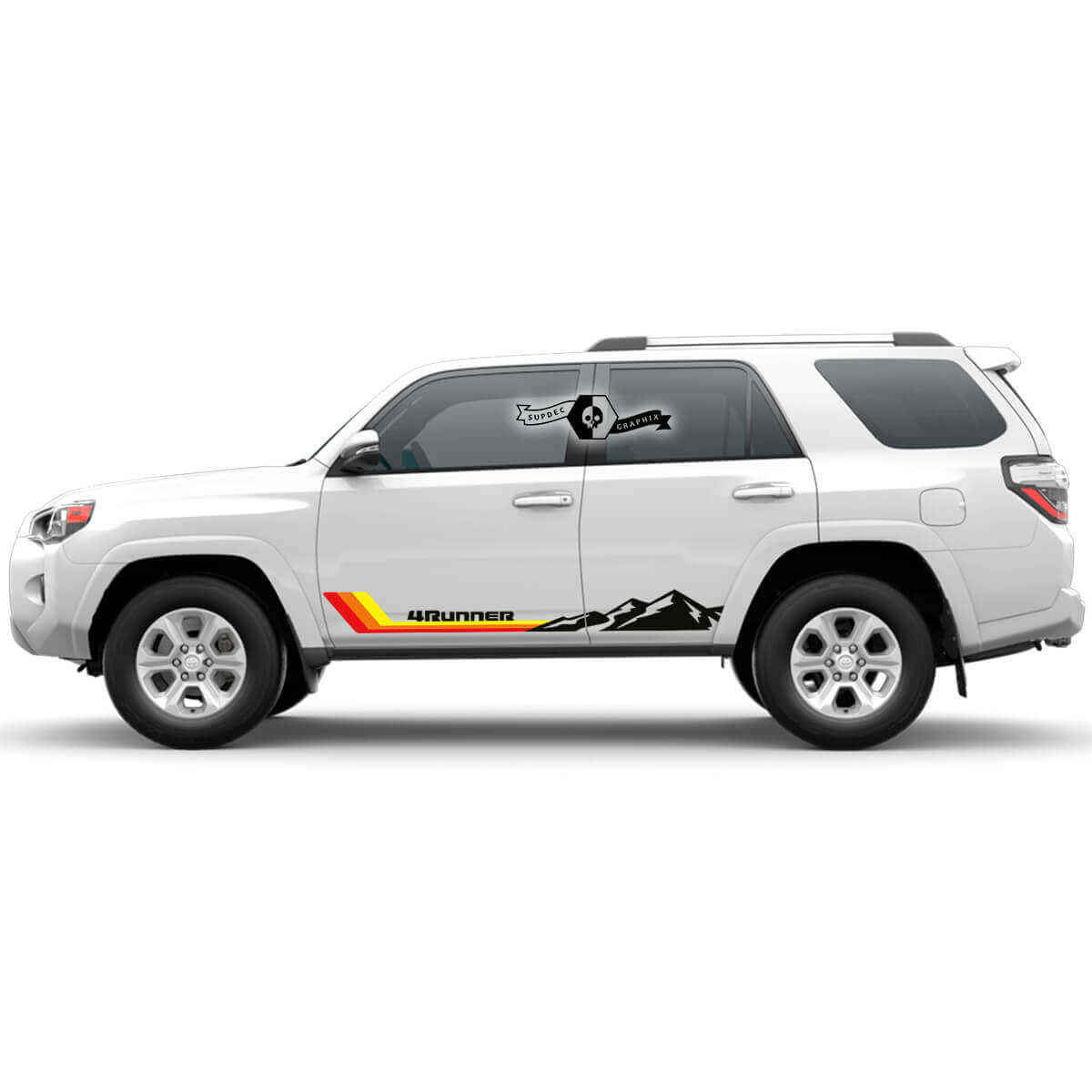 Calcomanía de vinilo de rayas curvas retro y montañas para puerta lateral de Toyota 4Runner