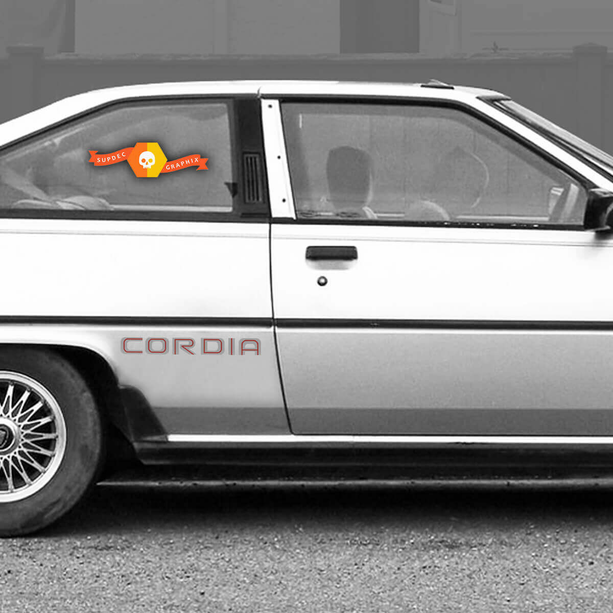 Mitsubishi Cordia Turbo CORDIA 2x calcomanías de vinilo laterales adhesivas gráficas 2 colores
