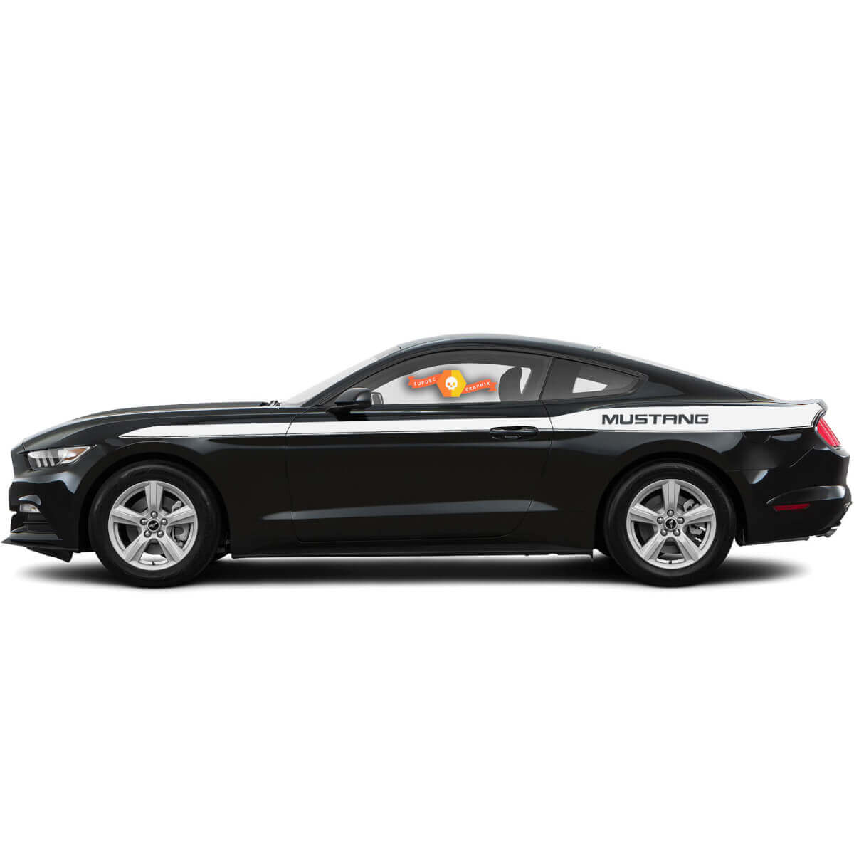 Par de calcomanías de vinilo con rayas laterales del logo Mustang para Ford Mustang 2015-2017.
