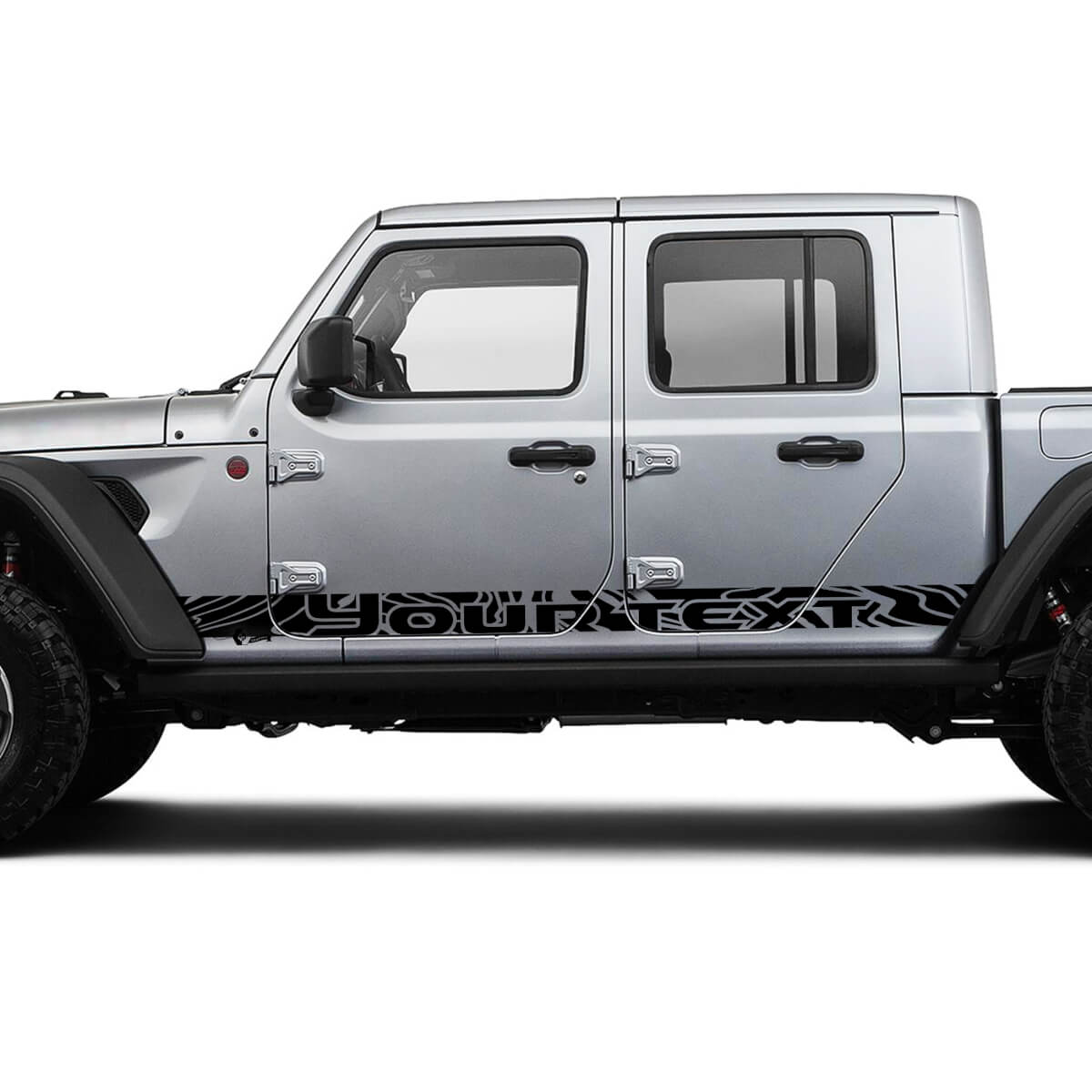 Kit de rayas gráficas de vinilo para paneles laterales de Jeep Gladiator con diseño de contorno de carreras, mapas de 2018-2021.
