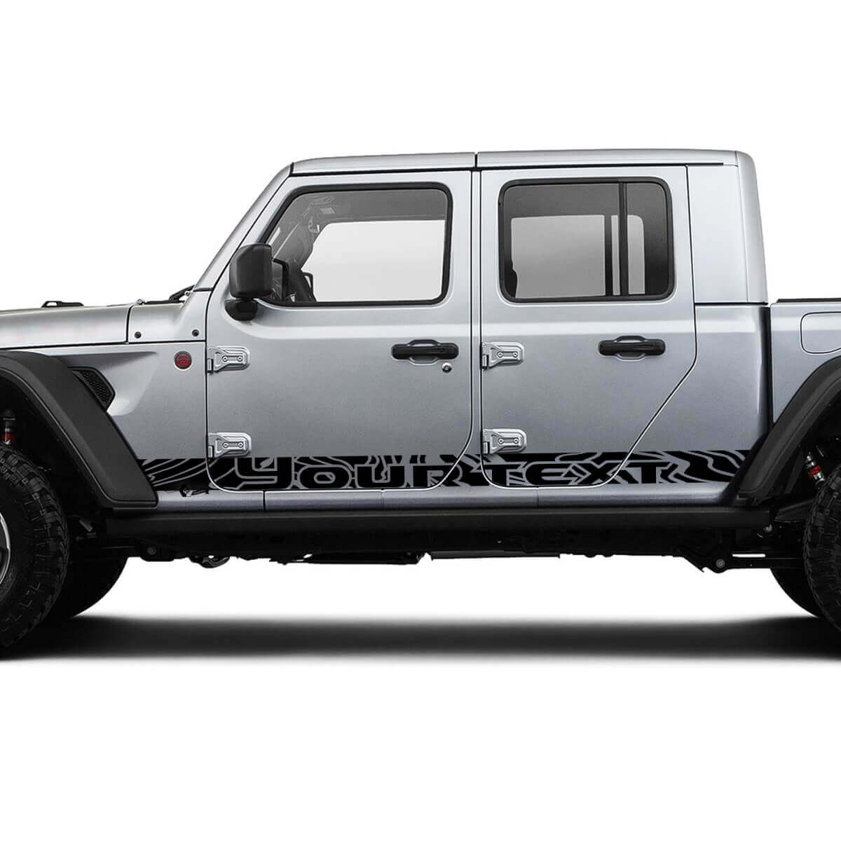 Kit de rayas gráficas de vinilo para paneles laterales de Jeep Gladiator con diseño de contorno de carreras, mapas de 2018-2021.
