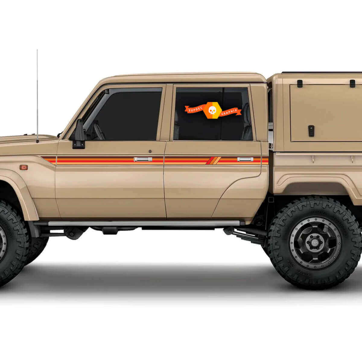 Kit de adhesivos vinílicos de franjas laterales estilo vintage para Toyota Land Cruiser LC79 Doble Cabina