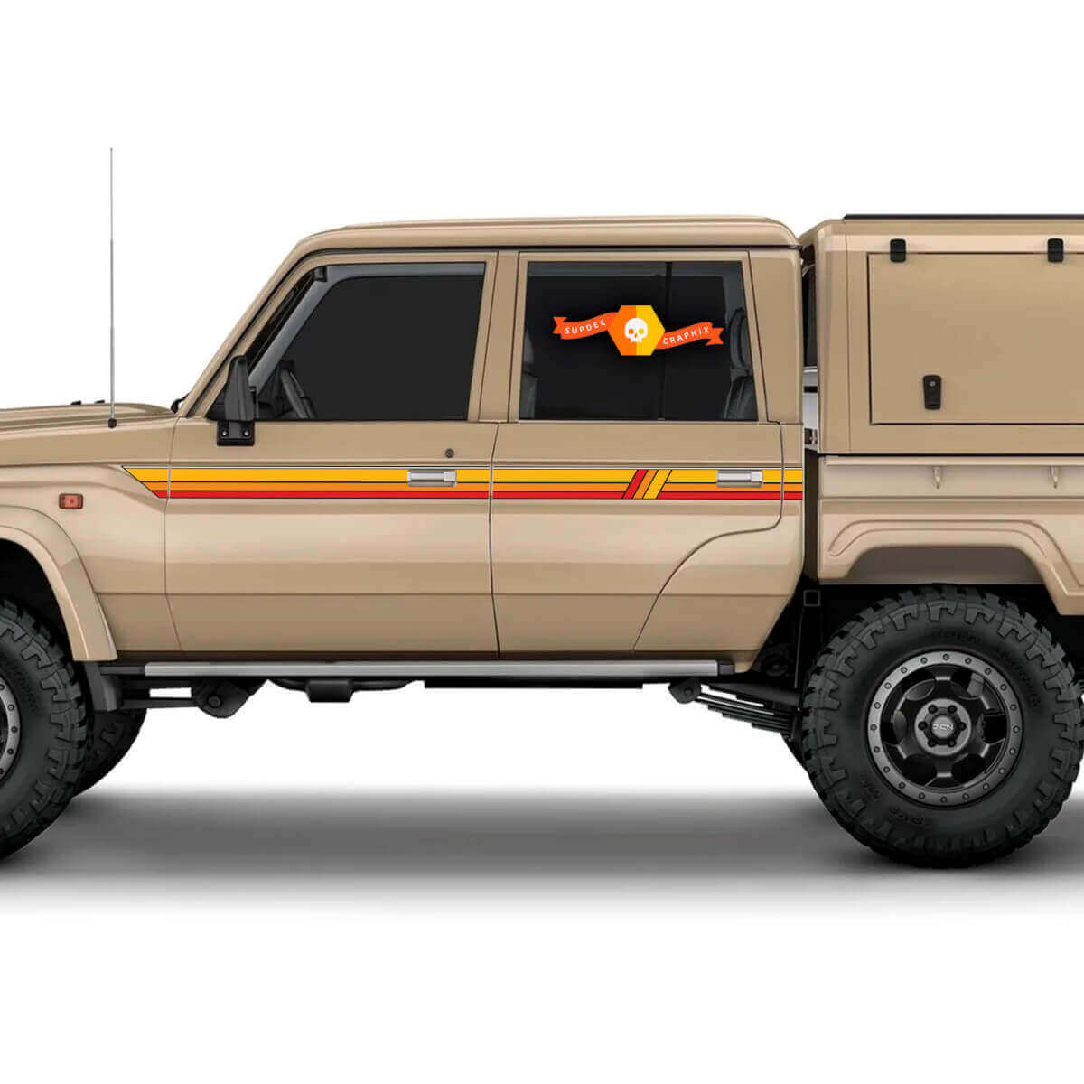 Kit de adhesivos de vinilo con franjas laterales Heritage para Toyota Land Cruiser LC79 Doble Cabina